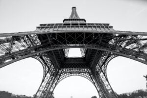 grayscale photo of eiffel tower